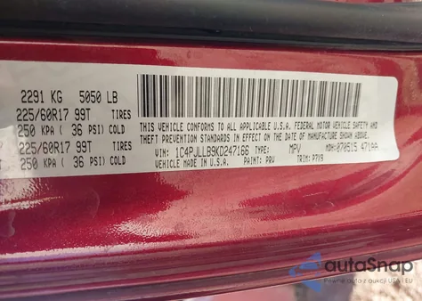 2019 Jeep Cherokee Latitude Plus Fwd from USA, damaged, VIN 1C4PJLLB9KD247166